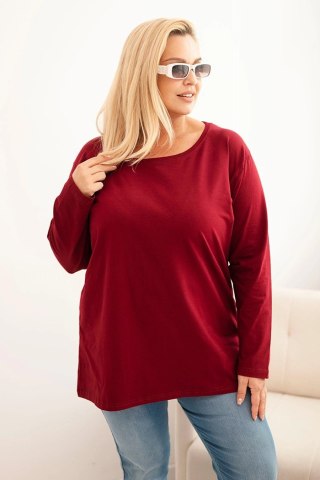 Bluzka damska Plus Size bawełniana z okrągłym dekoltem bordowa