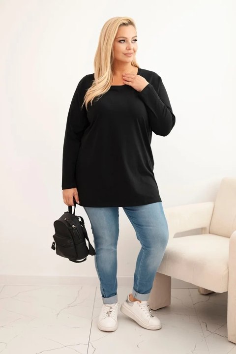 Bluzka damska Plus Size bawełniana z okrągłym dekoltem czarna