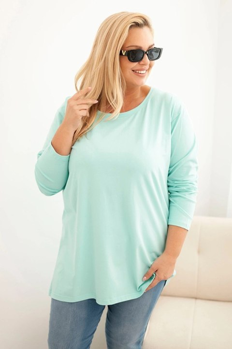 Bluzka damska Plus Size bawełniana z okrągłym dekoltem miętowa