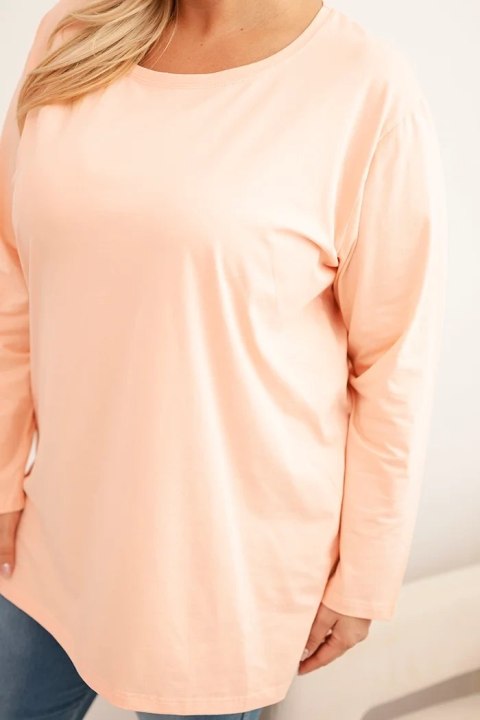 Bluzka damska Plus Size bawełniana z okrągłym dekoltem morelowa