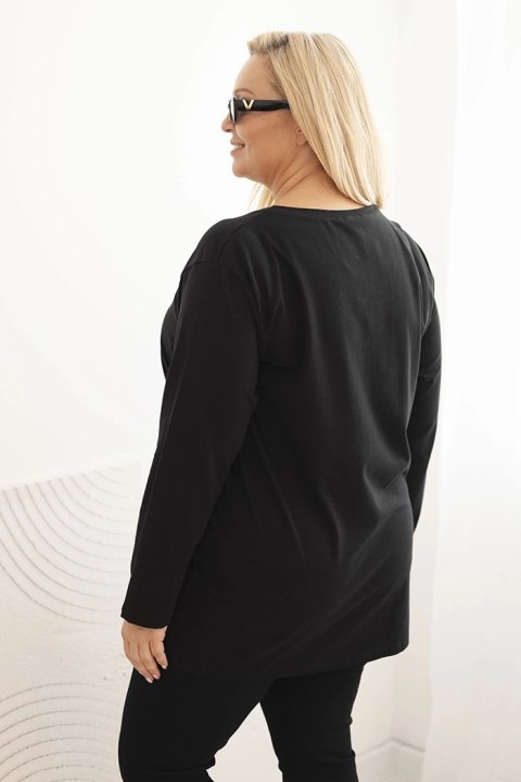 Bluzka damska Plus Size z dekoltem V i długim rękawem czarna
