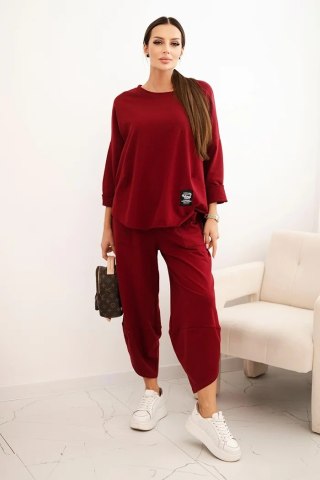 Komplet bawełniany bluza + spodnie ciemno bordowy