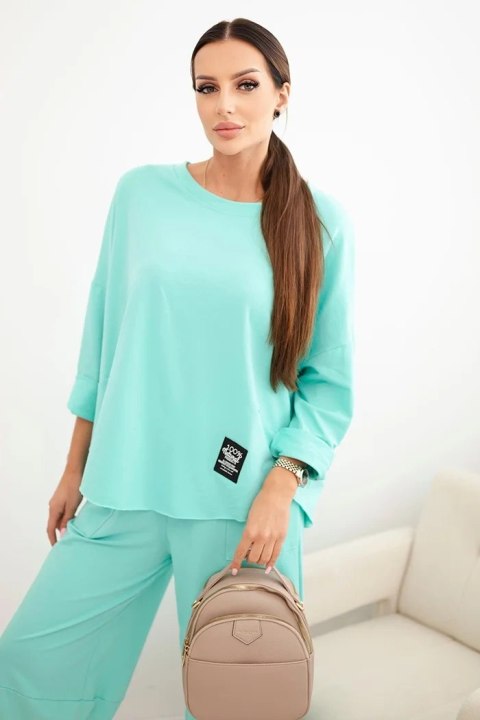 Komplet bawełniany bluza + spodnie ciemny miętowy