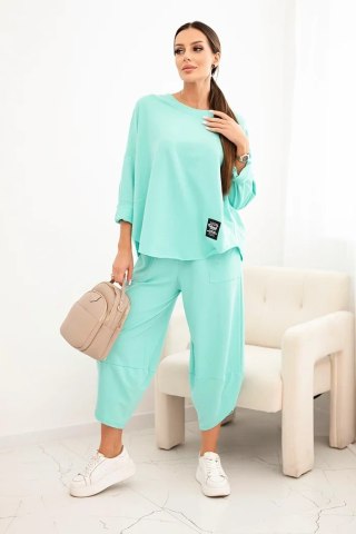 Komplet bawełniany bluza + spodnie ciemny miętowy