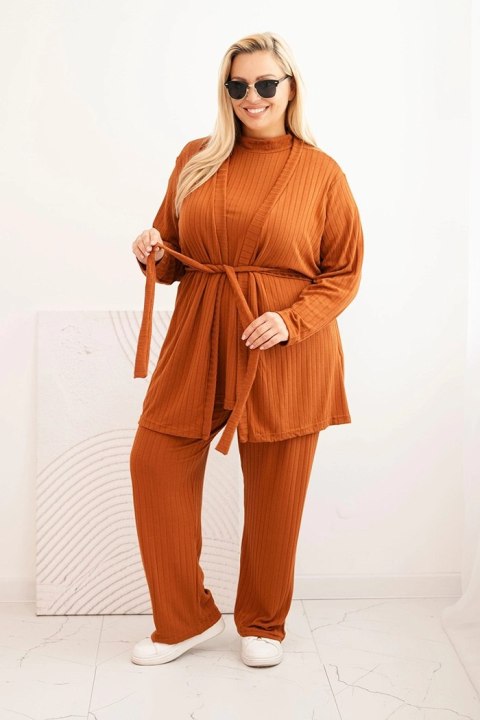 Komplet damski Plus Size 3-częściowy camelowy