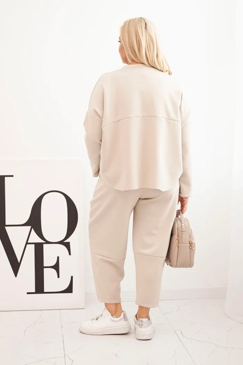 Komplet damski Plus Size masełko bluza i spodnie z kieszeniami beżowy