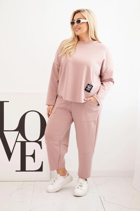 Komplet damski Plus Size masełko bluza i spodnie z kieszeniami ciemny różowy