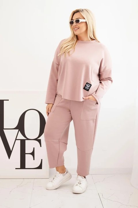 Komplet damski Plus Size masełko bluza i spodnie z kieszeniami ciemny różowy