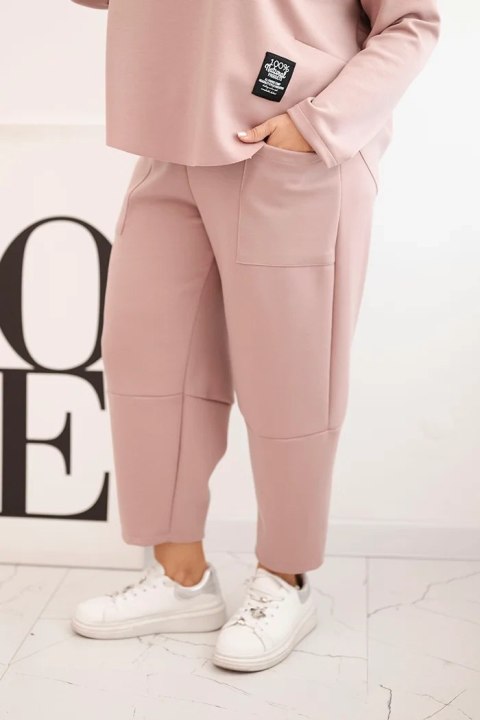 Komplet damski Plus Size masełko bluza i spodnie z kieszeniami ciemny różowy
