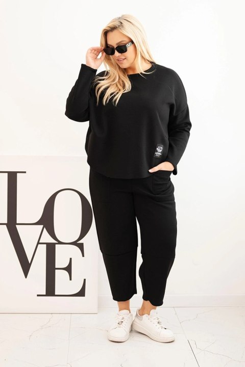 Komplet damski Plus Size masełko bluza i spodnie z kieszeniami czarny