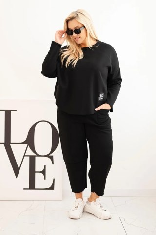 Komplet damski Plus Size masełko bluza i spodnie z kieszeniami czarny