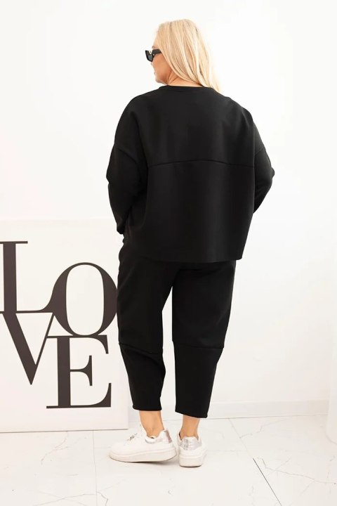 Komplet damski Plus Size masełko bluza i spodnie z kieszeniami czarny