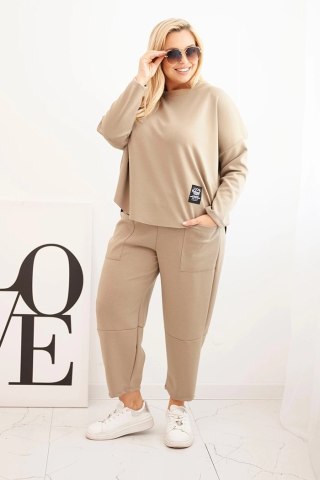 Komplet damski Plus Size masełko bluza i spodnie z kieszeniami fango