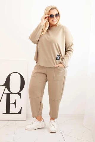 Komplet damski Plus Size masełko bluza i spodnie z kieszeniami fango