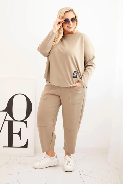 Komplet damski Plus Size masełko bluza i spodnie z kieszeniami fango
