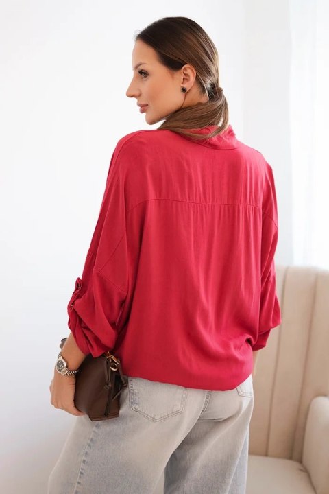 Koszula damska z wiskozą z ozdobnymi guzikami i kołnierzem jasno bordowa