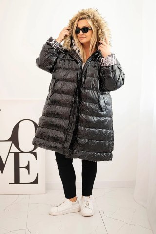 Kurtka damska Plus Size z kapturem i futerkiem czarna