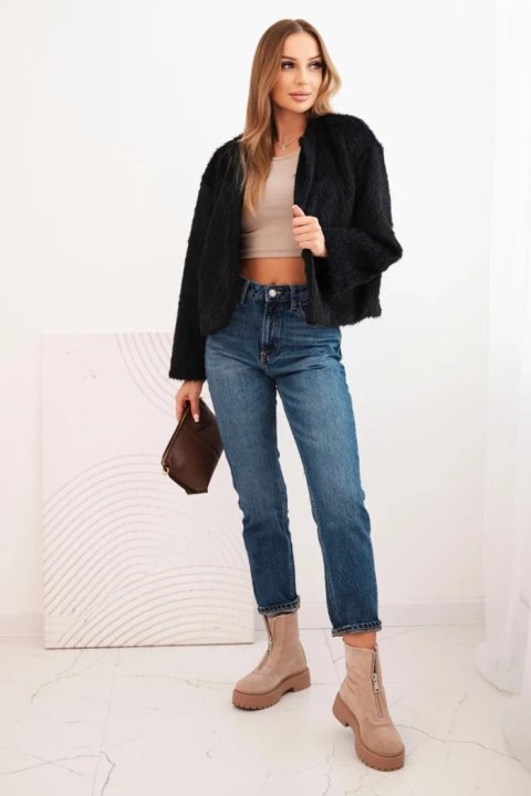 Kurtka damska futerkowa bez zapięcia czarna