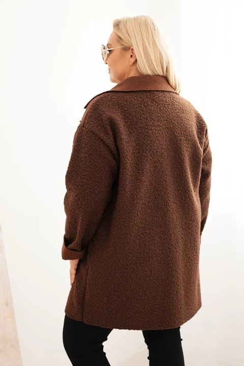 Płaszcz damski Plus Size baranek z wełną i kieszeniami czekoladowy