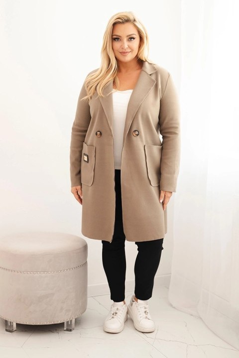 Płaszcz damski elegancki Plus Size z kołnierzem i dużymi kieszeniami fango