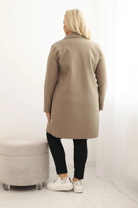 Płaszcz damski elegancki Plus Size z kołnierzem i dużymi kieszeniami fango
