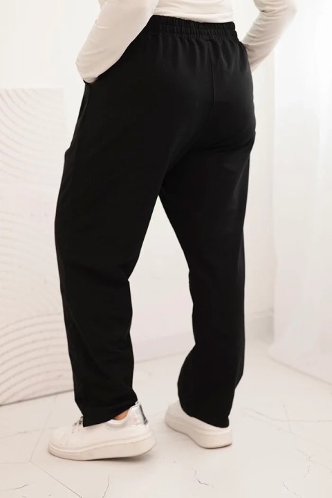 Spodnie damskie Plus Size bawełniane z kieszeniami czarne