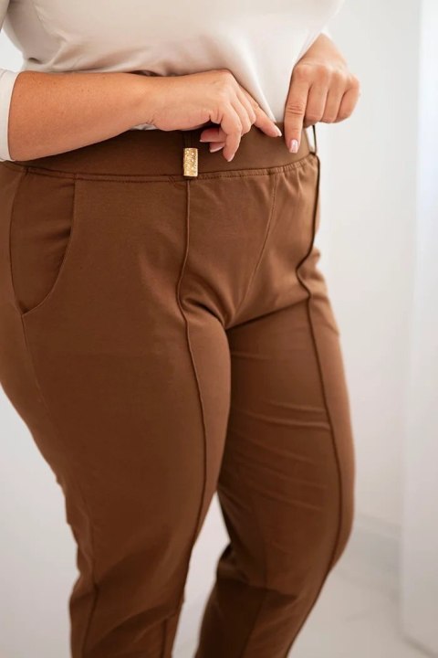 Spodnie damskie bawełniane Plus Size z elastycznym pasem camelowe