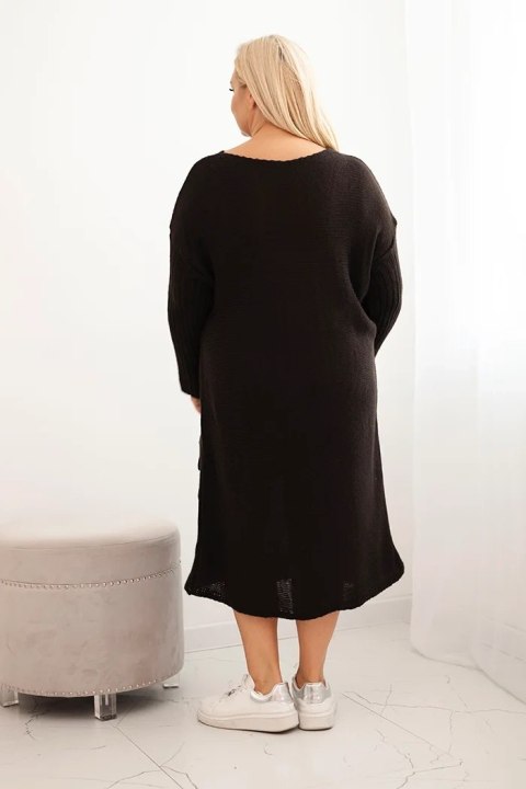 Sukienka swetrowa damska Plus Size z moherem oversize z kieszenią brązowa