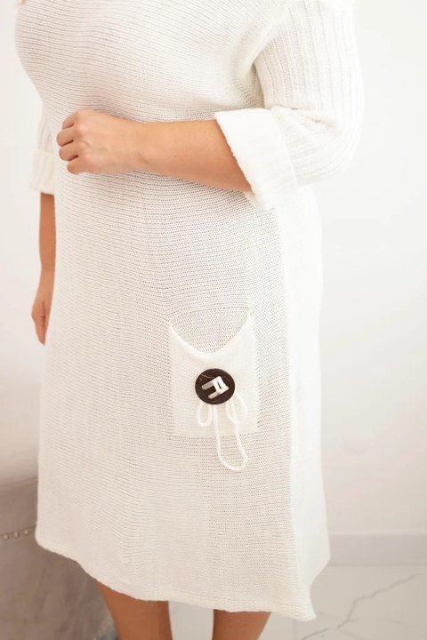 Sukienka swetrowa damska Plus Size z moherem oversize z kieszenią ecru