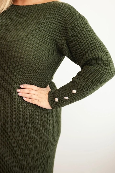 Sukienka swetrowa damska Plus Size z moherem oversize z kieszenią khaki