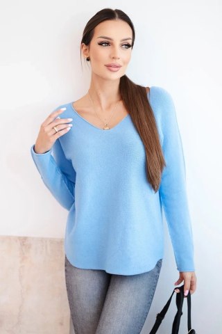 Sweter damski z wiskozą z dekoltem w serek niebieski