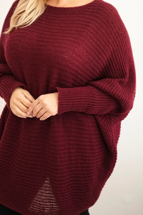 Sweter damski Plus Size z moherem ponczo bordowy