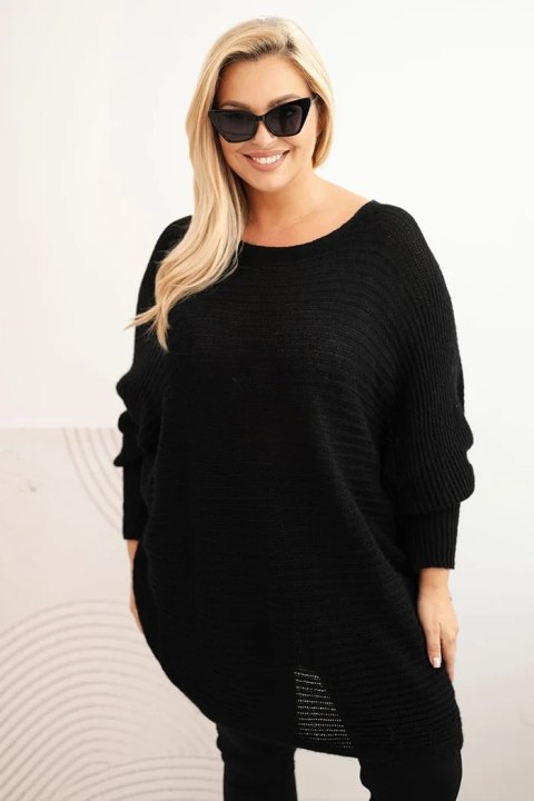 Sweter damski Plus Size z moherem ponczo czarny