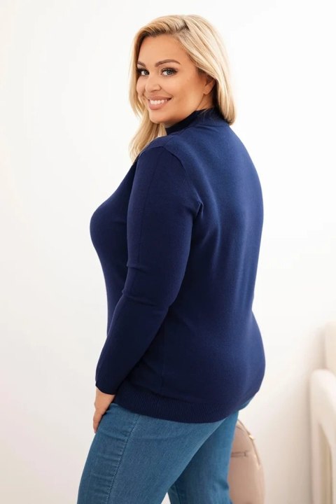 Sweter damski Plus Size z wiskozy z golfem granatowy