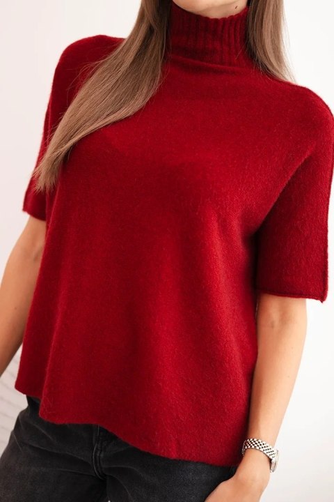 Sweter damski z krótkim rękawem o luźnym kroju bordowy