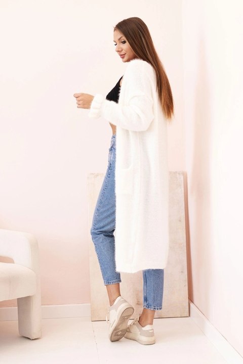 Kardigan damski z moheru o długim kroju z kieszeniami ecru