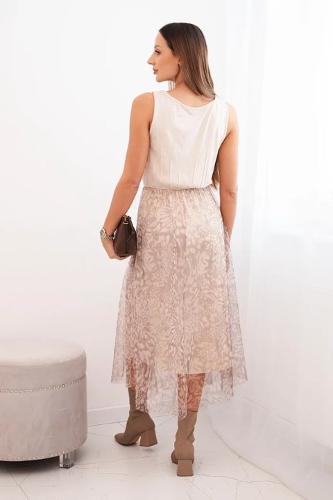 Komplet damski z wełnianym swetrem i wiskozową sukienką beżowy