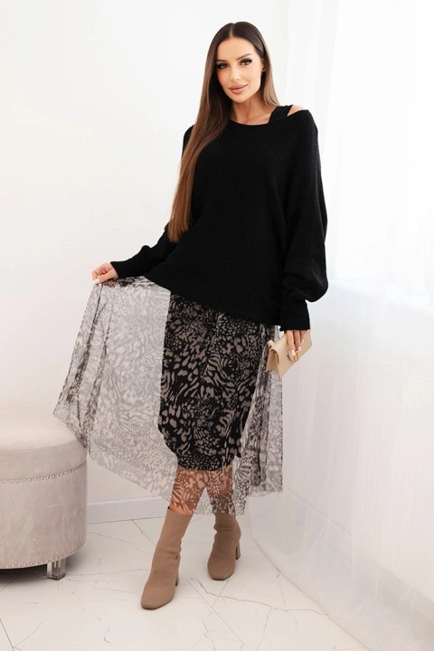 Komplet damski z wełnianym swetrem i wiskozową sukienką czarny