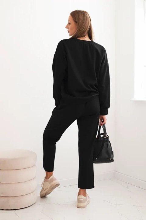 Komplet damski z wiskozy z ozdobnym motywem i spodniami czarna