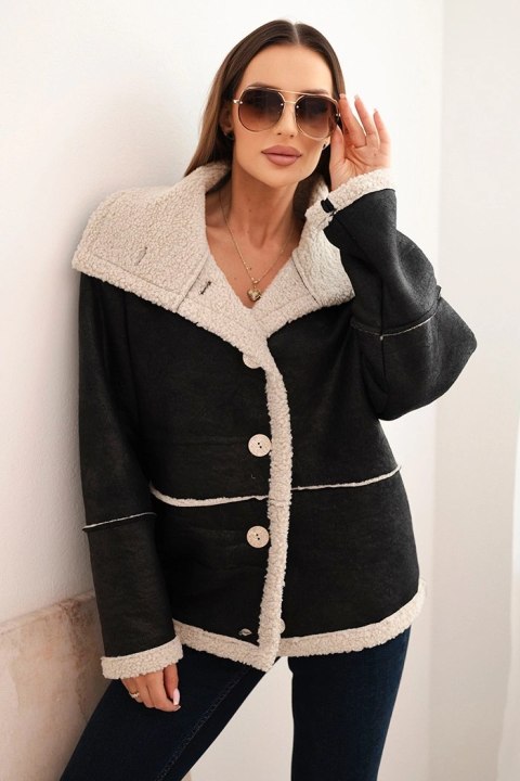 Kurtka damska Plus Size ocieplana z barankiem i guzikami krótki fason czarna