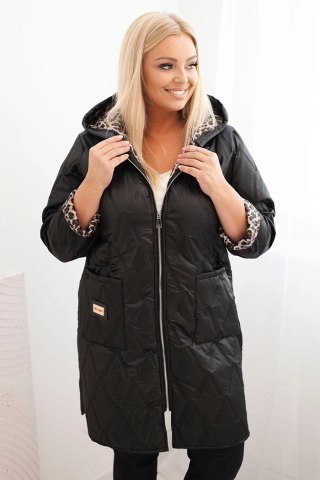 Kurtka damska pikowana Plus Size z podszewką w panterkę i kapturem czarna