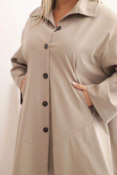 Narzutka damska Plus Size Punto z bawełną i guzikami fango