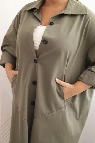 Narzutka damska Plus Size Punto z bawełną i guzikami khaki