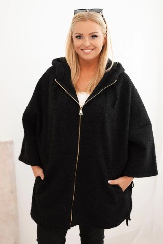 Płaszcz damski Plus Size z kapturem i zamkiem czarny