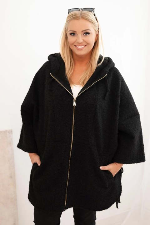 Płaszcz damski Plus Size z kapturem i zamkiem czarny