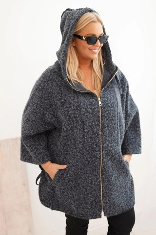 Płaszcz damski Plus Size z kapturem i zamkiem grafitowy