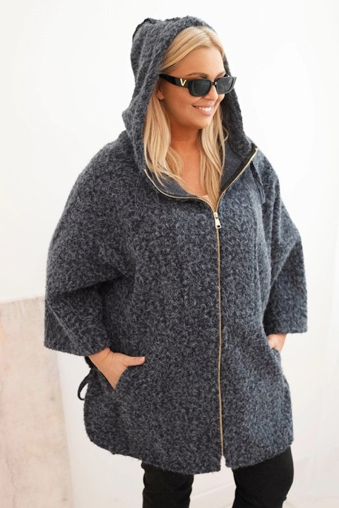 Płaszcz damski Plus Size z kapturem i zamkiem grafitowy