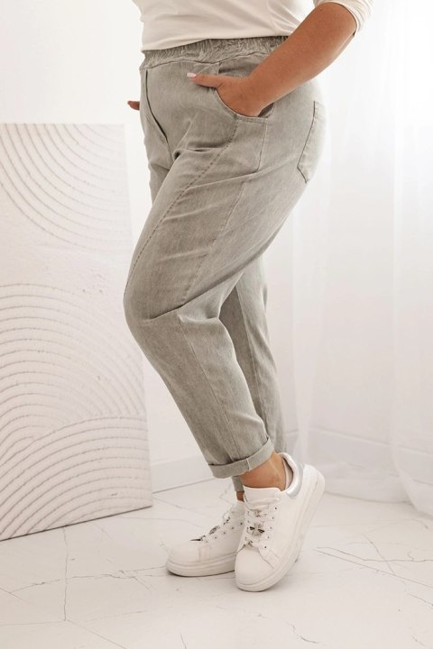 Spodnie damskie dekatyzowane Plus Size z gumką i kieszeniami beżowe