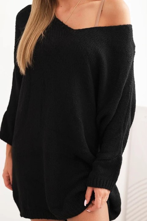 Sukienka damska Plus Size wełniany z dekoltem V czarna