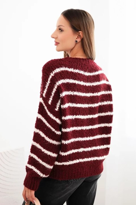 Sweter damski w paski z wełną o luźnym kroju bordowy
